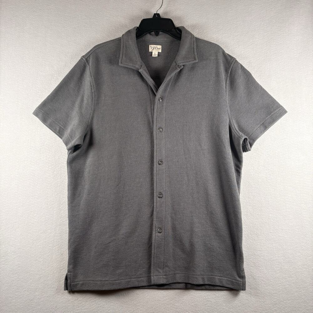 J.Crew Men's Large Grey Waffle Knit Camp Collar Short Sleeve Shirt